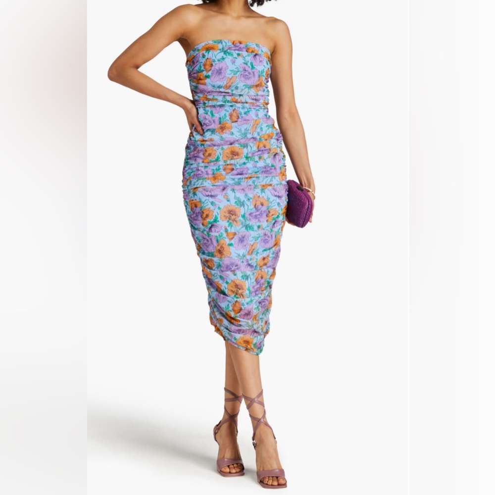 Veronica Beard Quiana strapless floral-print tulle midi dress US4